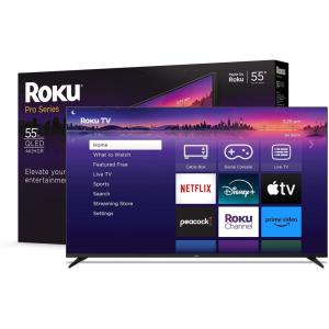 imageRoku Smart TV  55Inch Pro Series 4K QLED RokuTV with Backlit Roku Voice Remote Pro Dolby Vision IQ 120Hz Refresh Rate  Live Local News Sports GamingTV only