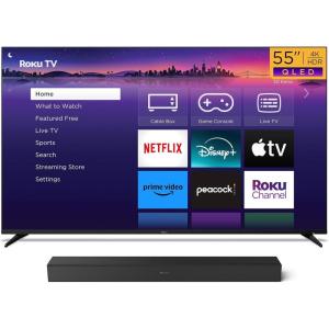 imageRoku Smart TV  55Inch Pro Series QLED RokuTV ampamp Wireless Soundbar Bundle